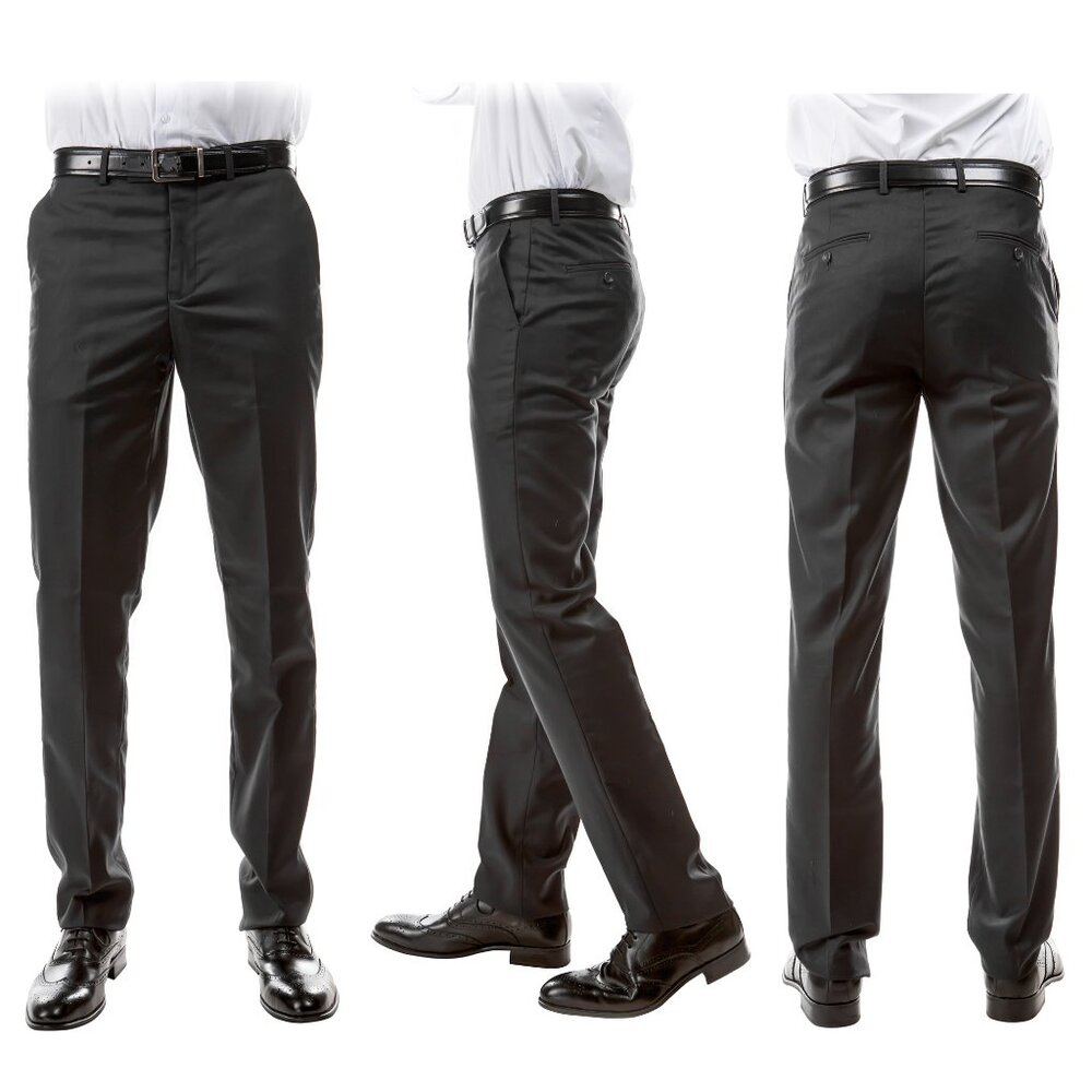 Azzuro Men's 3-Pack of Charcoal Dress Pants (Unhemmed/Open Bottom)